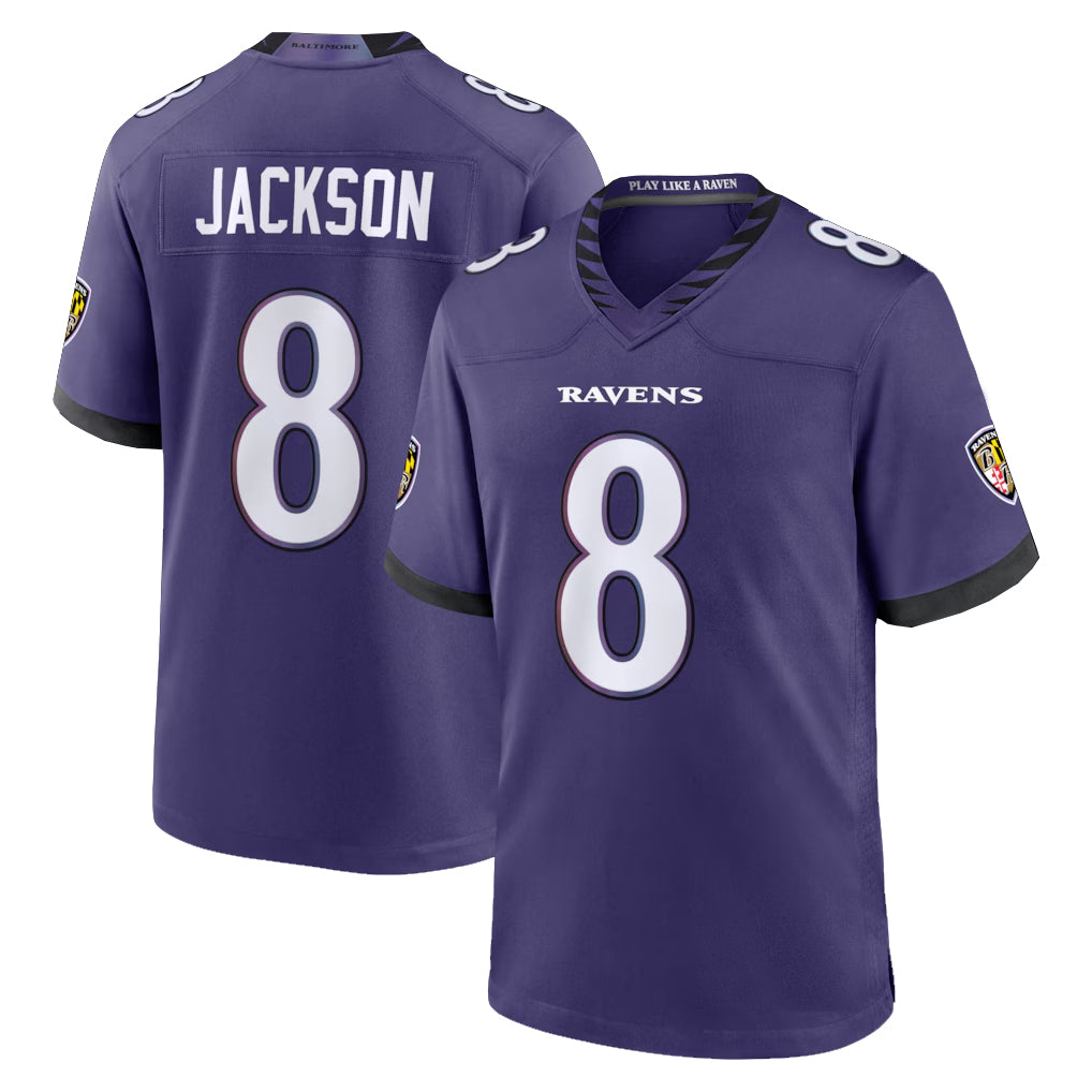 B.Ravens #8 Lamar Jackson Player Purple Home Game Edoa Stitched Jerseys