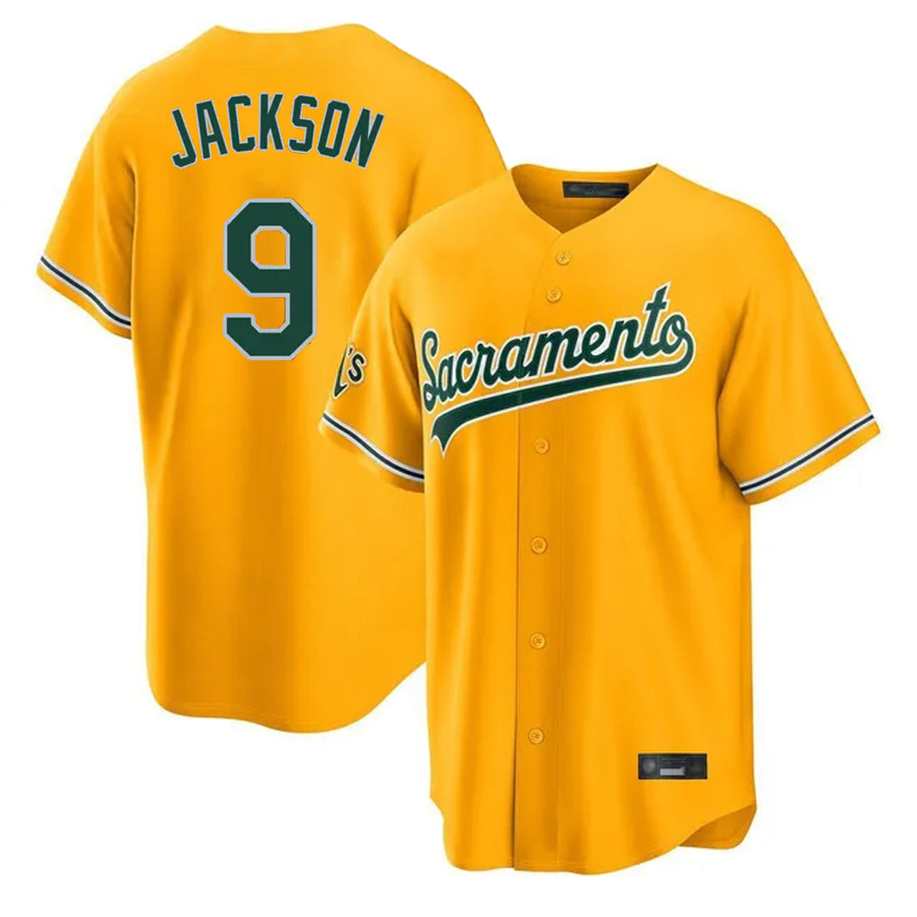 Athletics #9 Reggie Jackson Player Gold Home Game Edoa Stitched Jerseys