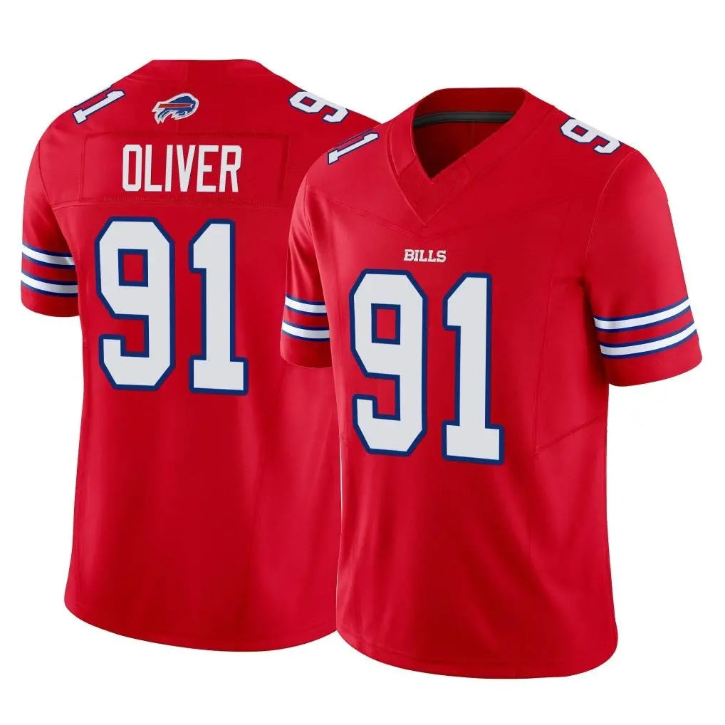 B.Bills #91 Ed Oliver Player Red Vapor F.U.S.E. Jersey Limited Home Game Edoa Stitched Jerseys