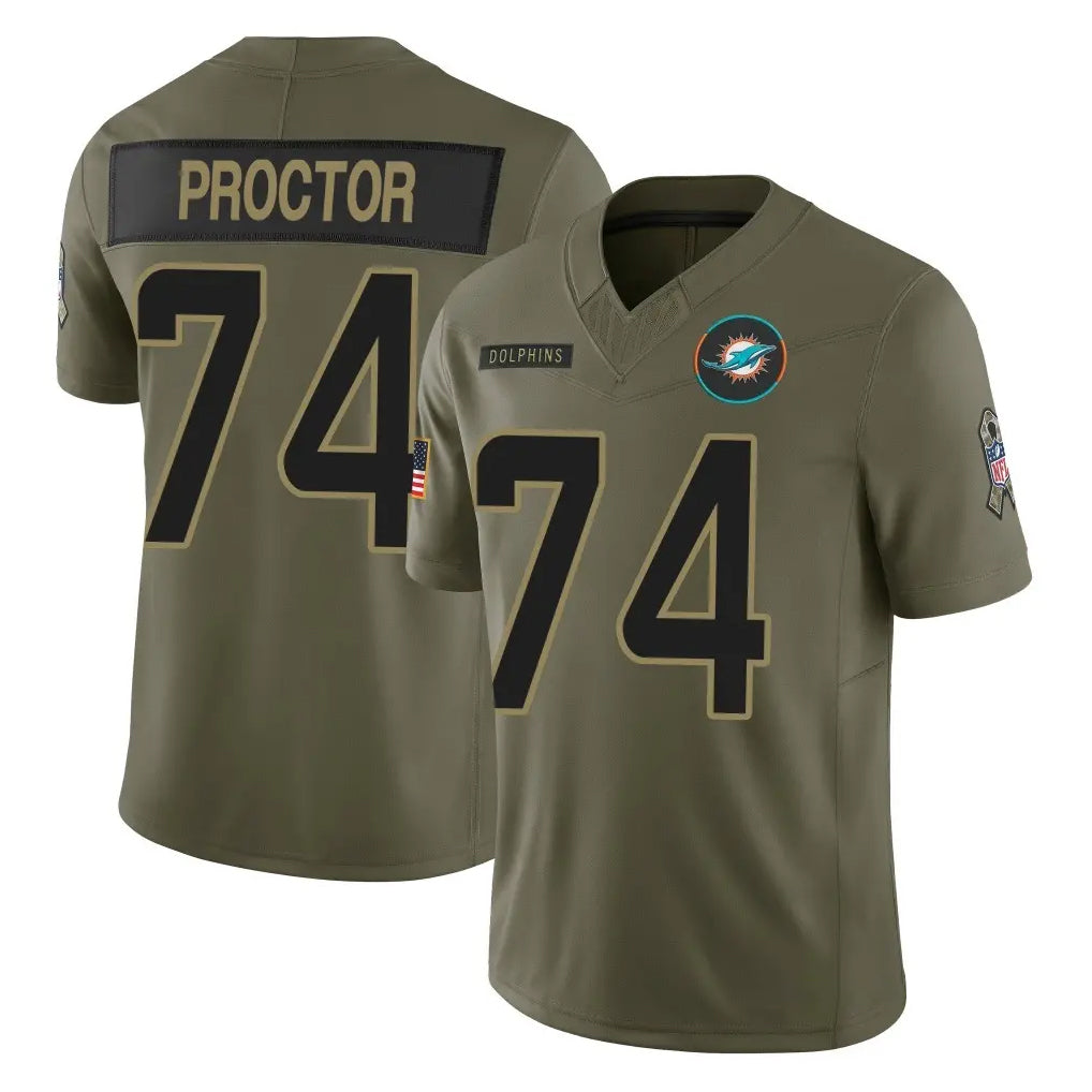 M.Dolphins #74 Kadyn Proctor Player Olive 2025 Salute To Service Limited Game Edoa Stitched Jerseys
