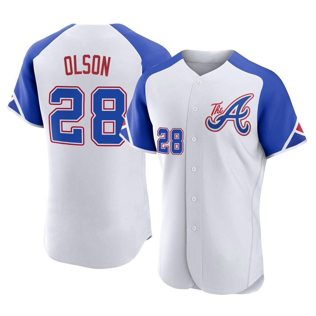A.Braves #28 Matt Olson Player White City Connect Limited Elite Home Game Edoa Stitched Jerseys