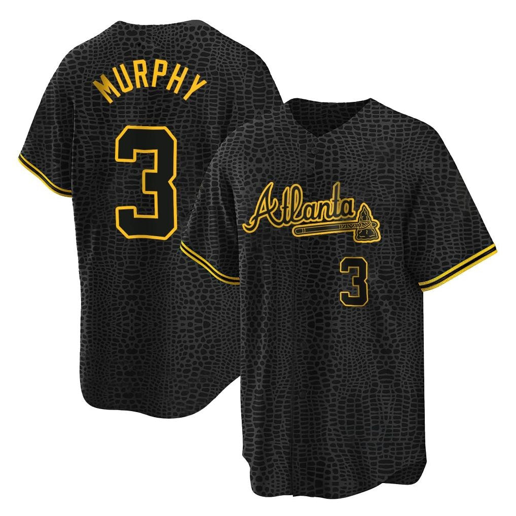 A.Braves #3 Dale Murphy Player Black Snake Skin City Home Game Edoa Stitched Jerseys