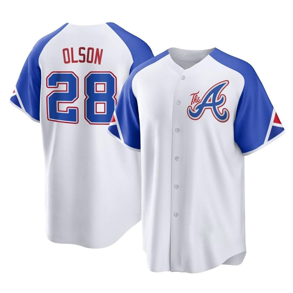 A.Braves #28 Matt Olson Player White City Connect Home Game Edoa Stitched Jerseys