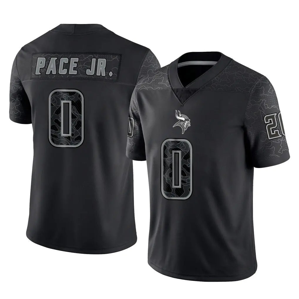 M.Vikings #0 Ivan Pace Jr. Player Black Reflective LImited Home Game Edoa Stitched Jerseys