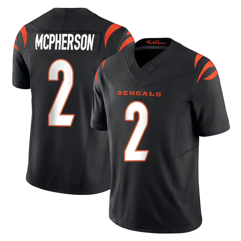 C.Bengals #2 Evan McPherson Player Black Vapor F.U.S.E. Limited Home Game Edoa Stitched Jerseys