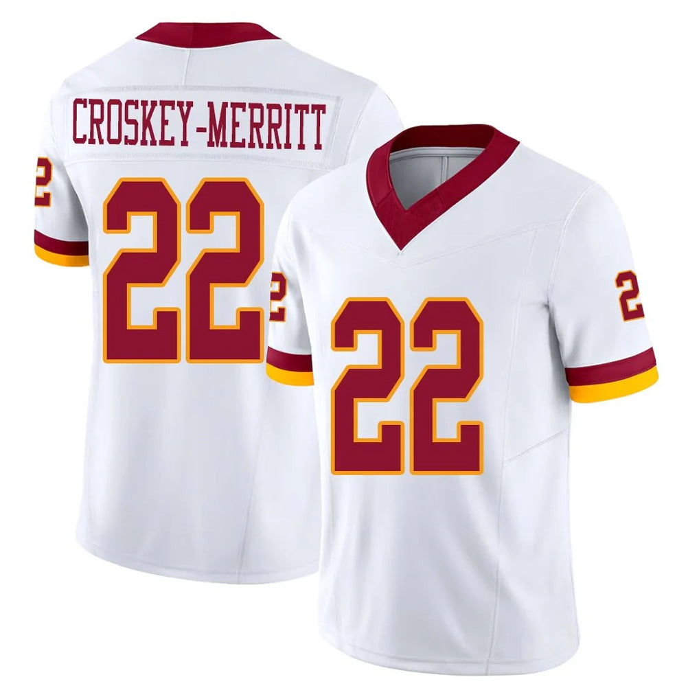 W.Commanders #22 Jacory Croskey-Merritt Player White Limited Vapor F.U.S.E. Home Game Edoa Stitched Jerseys