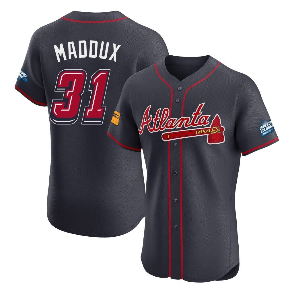 A.Braves #31 Greg Maddux Player Navy 2025 Speedway Classic Limited Elite Home Game Edoa Stitched Jerseys