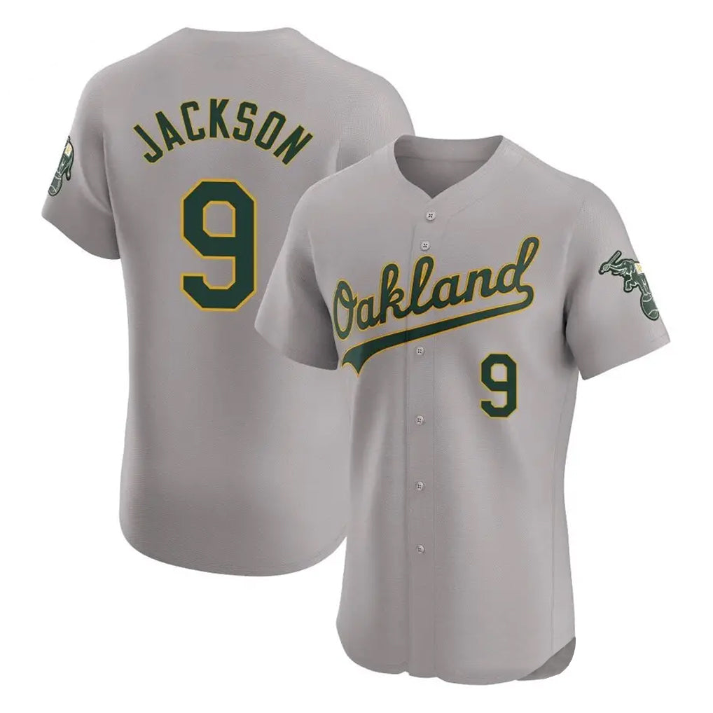Athletics #9 Reggie Jackson Player Gray Road Limited Elite Home Game Edoa Stitched Jerseys