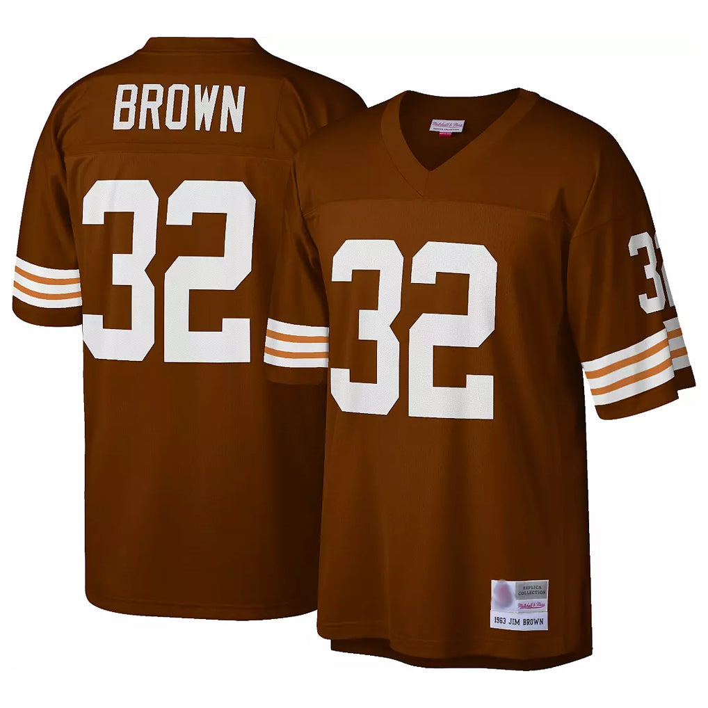 C.Browns #32 Jim Brown Player Brown Mitchell & Ness 1963 Throwback Edoa Stitched Jerseys
