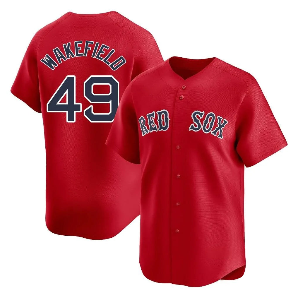 B.Red Sox #49 Tim Wakefield Player Red Limited Home Game Edoa Stitched Jerseys