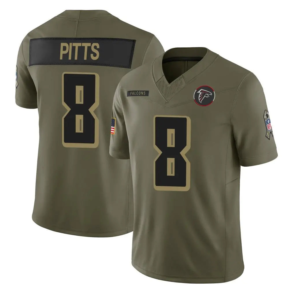 A.Falcons #8 Kyle Pitts Sr. Player Olive Salute To Service Limited Home Game Edoa Stitched Jerseys