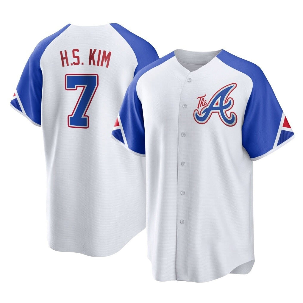 A.Braves #7 Ha-Seong Kim Player White City Connect Home Game Edoa Stitched Jerseys