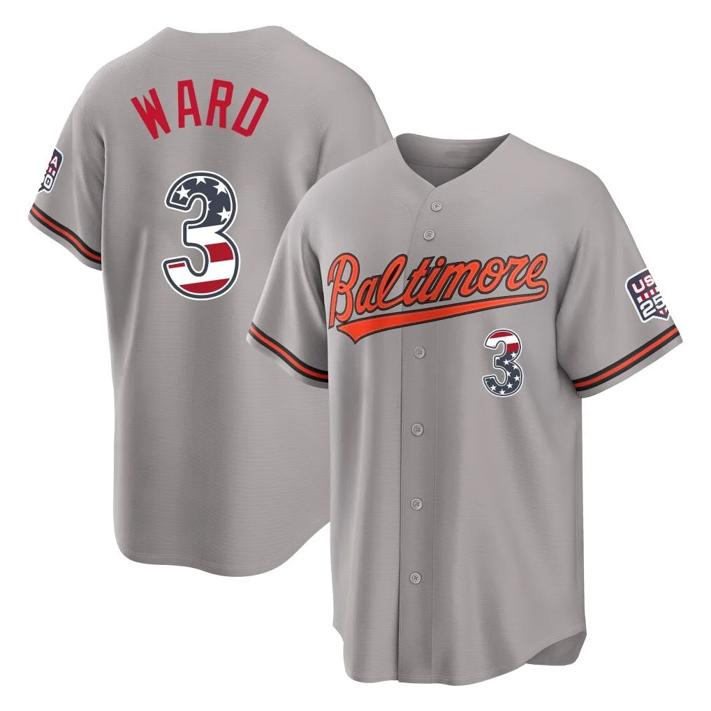 B.Orioles #3 Taylor Ward Player Gray USA 250 Fourth of July Home Game Edoa Stitched Jerseys