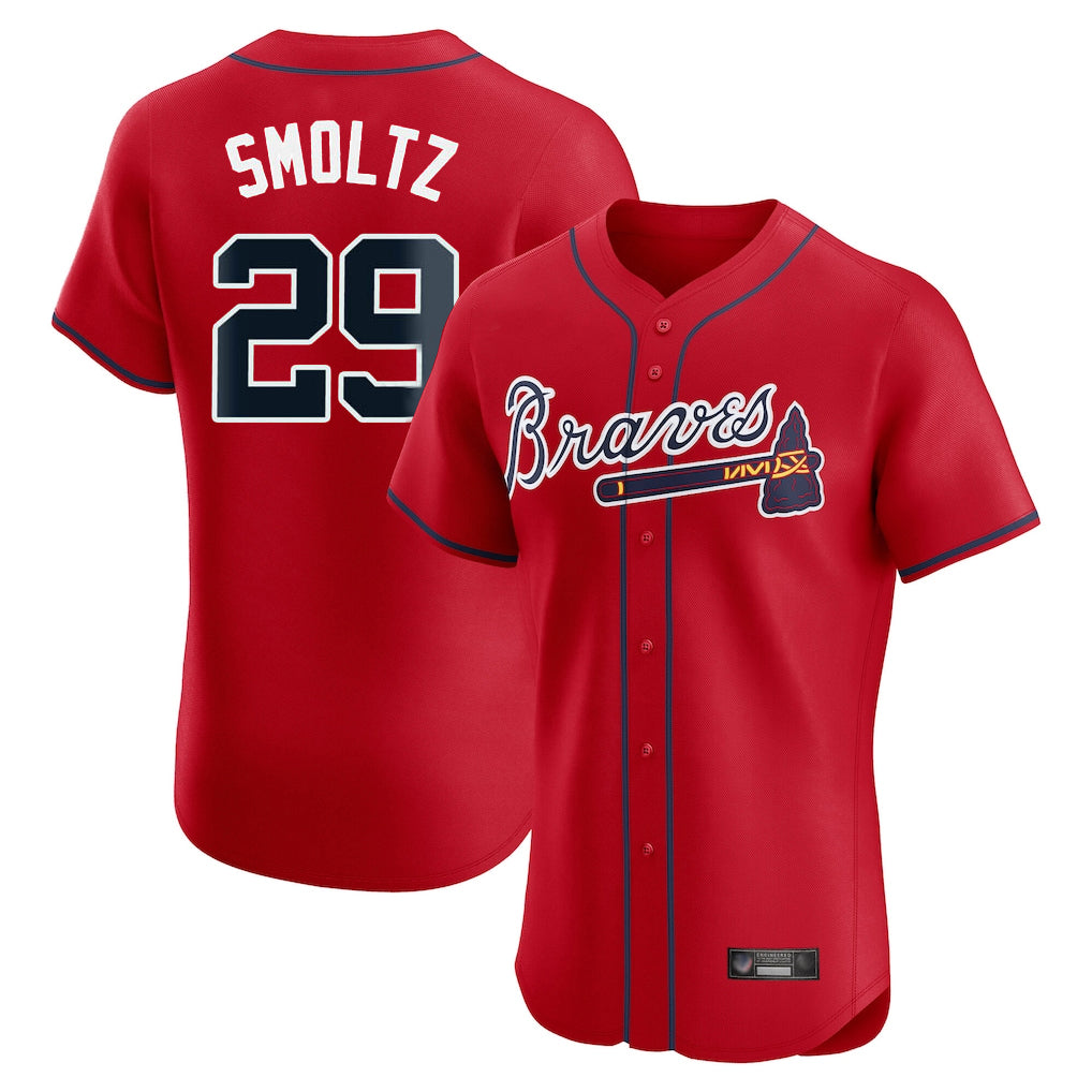 A.Braves #29 John Smoltz Player Red Limited Elite Home Game Edoa Stitched Jerseys