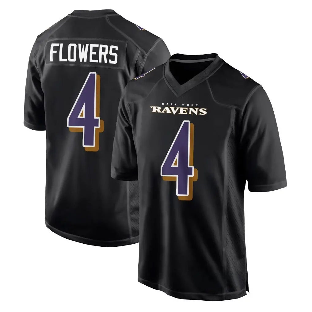 B.Ravens #4 Zay Flowers Player Black Carbon Fashion Home Game Edoa Stitched Jerseys