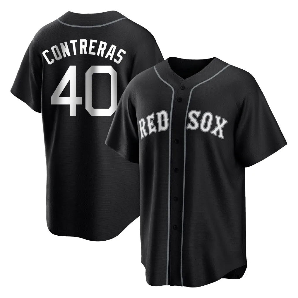 B.Red Sox #40 Willson Contreras Player Black Home Game Edoa Stitched Jerseys
