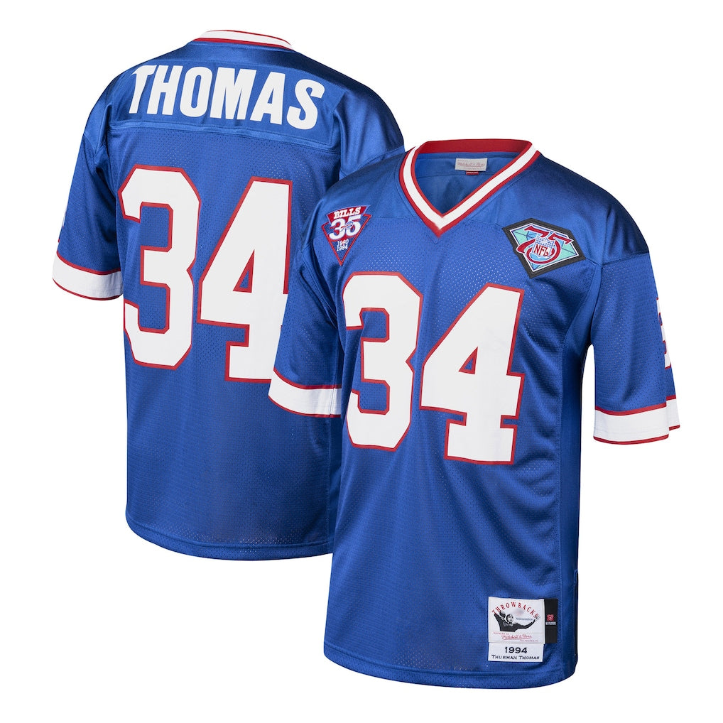 B.Bills #34 Thurman Thomas Player Royal Mitchell & Ness 1985 Throwback Retired Edoa Stitched Jerseys