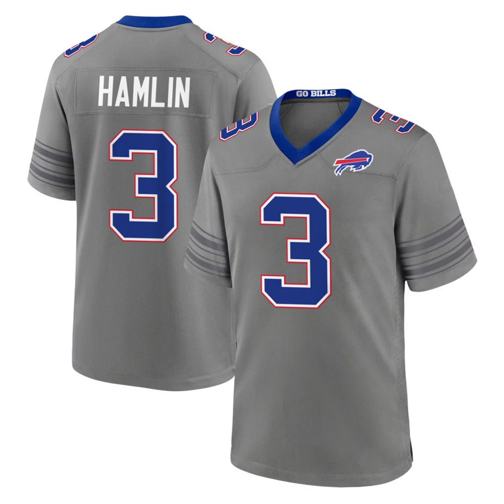 B.Bills #3 Damar Hamlin Player Gray Nickel City Home Game Edoa Stitched Jerseys