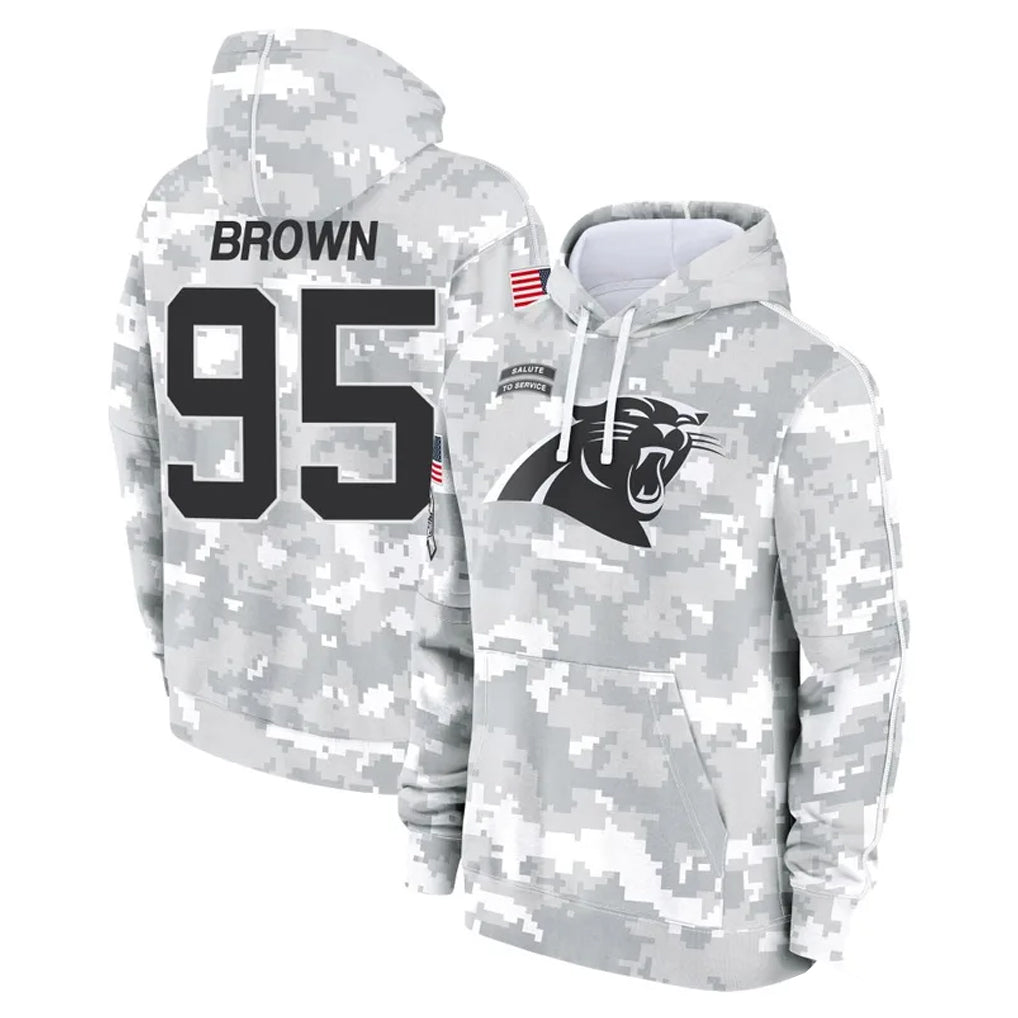C.Panthers #95 Derrick Brown Player Arctic Camo Salute to Service Pullover Hoodies Limited Game Edoa Stitched Jerseys