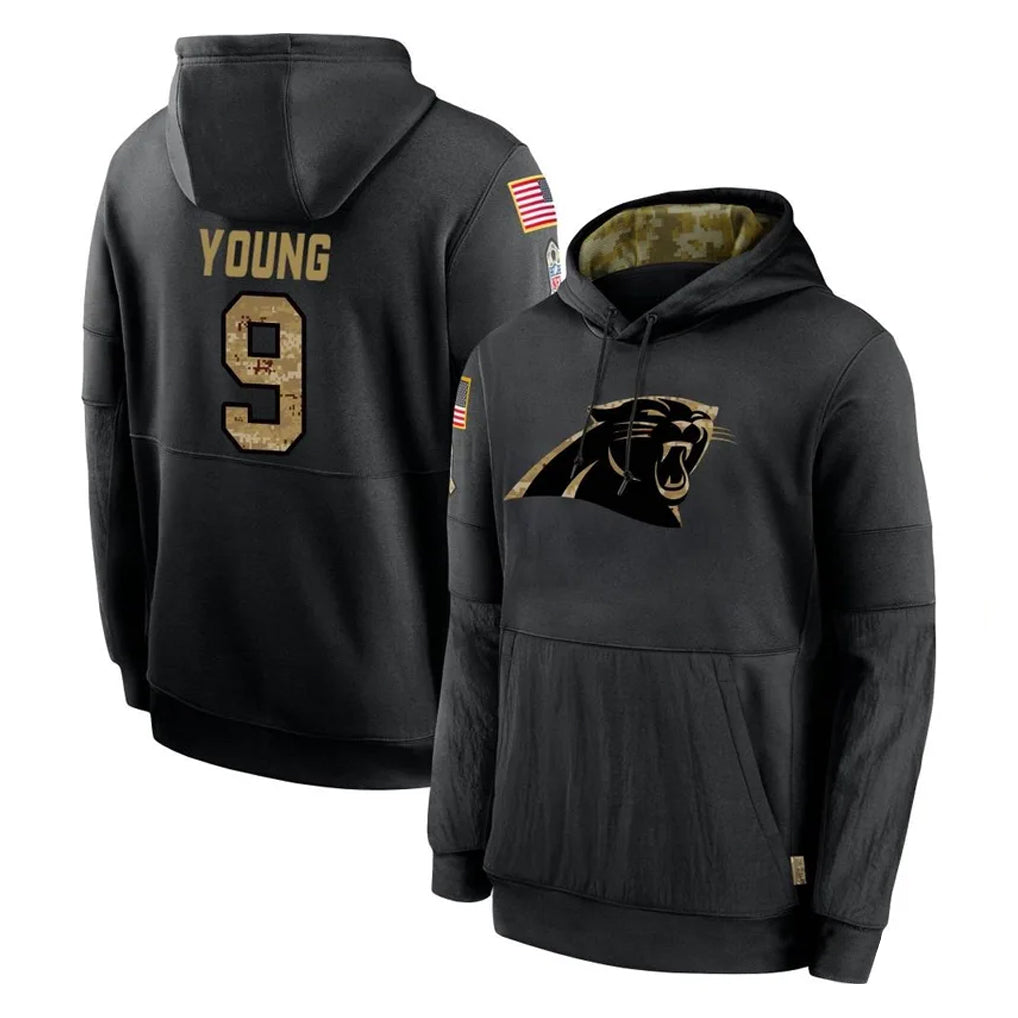 C.Panthers #9 Bryce Young Player Black Salute to Service Pullover Hoodies Limited Game Edoa Stitched Jerseys