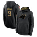 C.Panthers #9 Bryce Young Player Black Salute to Service Pullover Hoodies Limited Game Edoa Stitched Jerseys