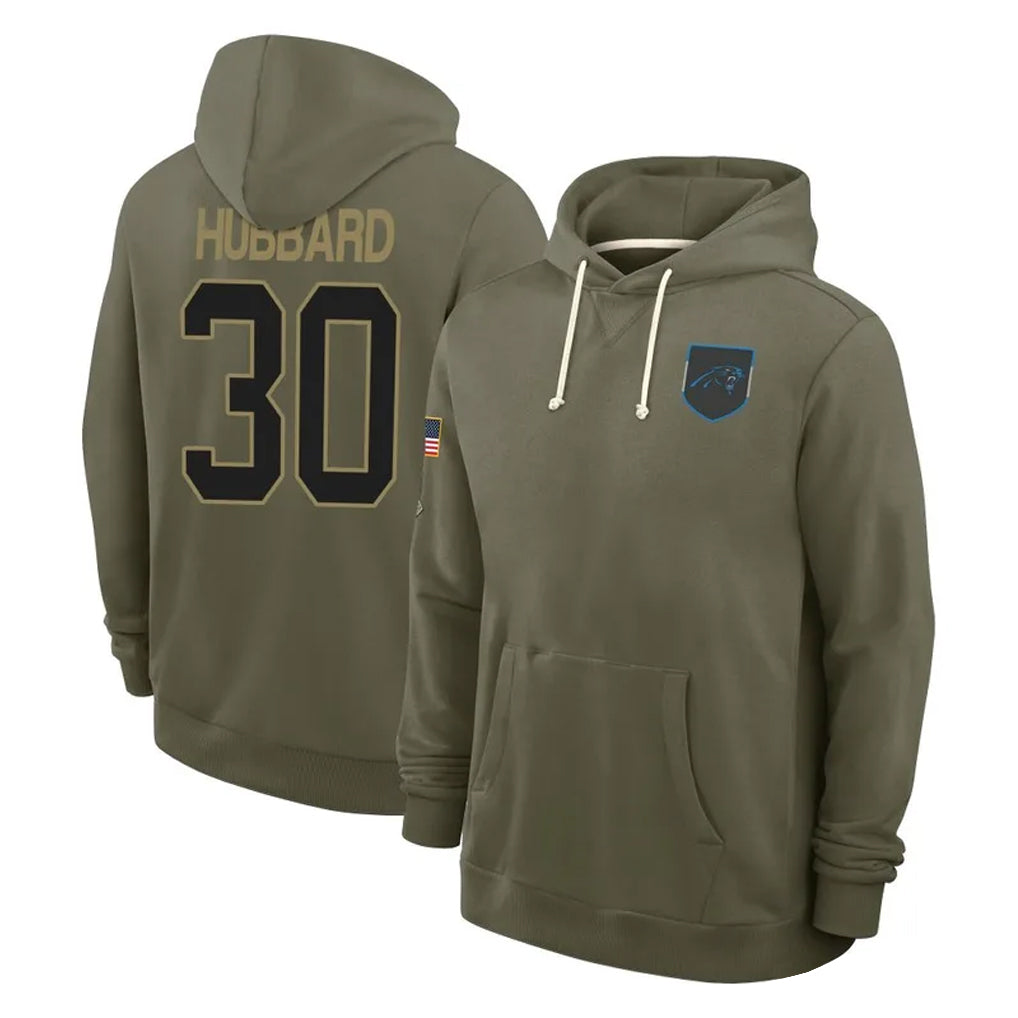 C.Panthers #30 Chuba Hubbard Player Olive Salute to Service Hoodies Game Edoa Stitched Jerseys