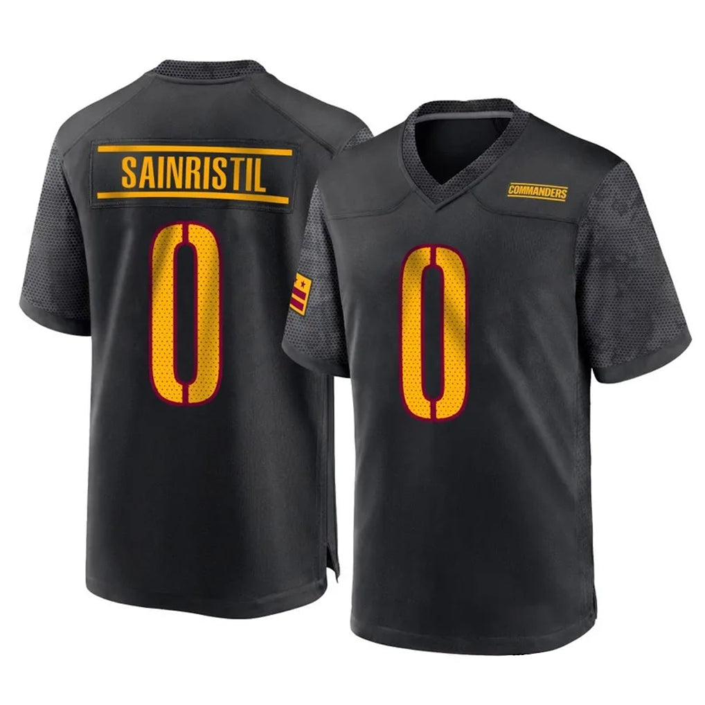W.Commanders #0 Mike Sainristil Player Black Home Game Edoa Stitched Jerseys
