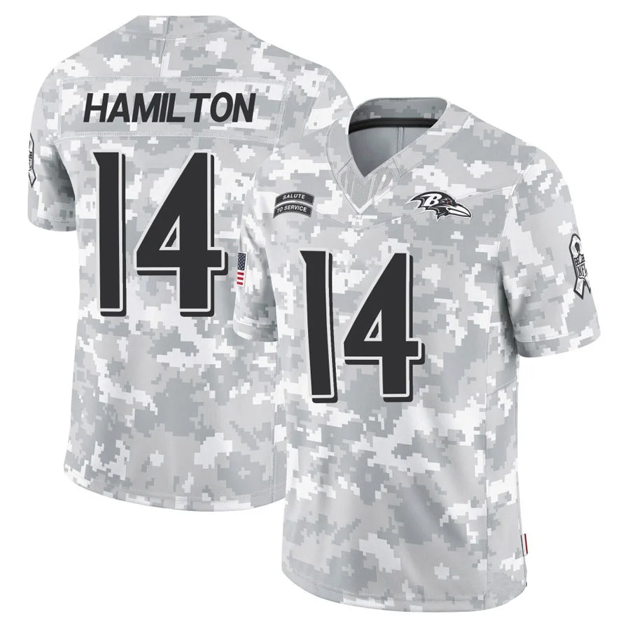 B.Ravens #14 Kyle Hamilton Player Arctic Camo Salute to Service Limited Edoa Stitched Jerseys