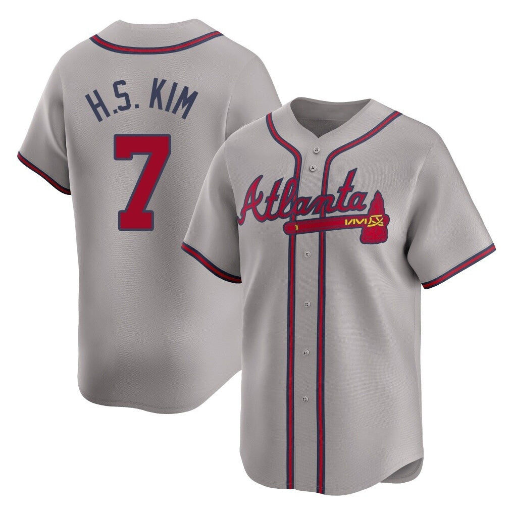 A.Braves #7 Ha-Seong Kim Player Gray Limited Home Game Edoa Stitched Jerseys