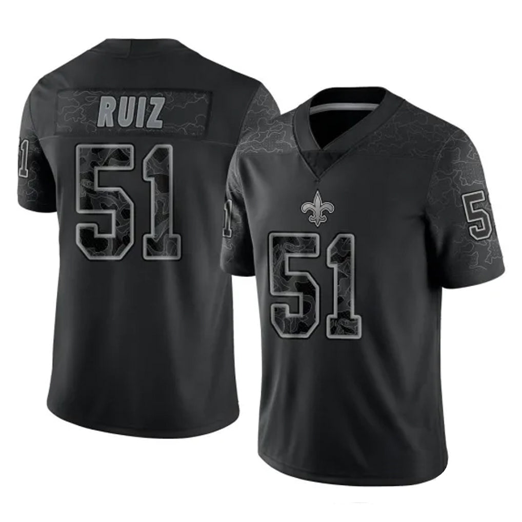 NO.Saints #51 Cesar Ruiz Player Black Limited Reflective Home Game Edoa Stitched Jerseys