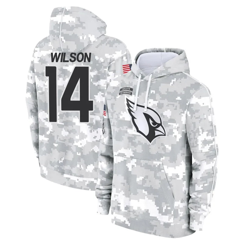 A.Cardinals #14 Michael Wilson Player Arctic Camo Salute to Service Hoodies Edoa Stitched Jerseys