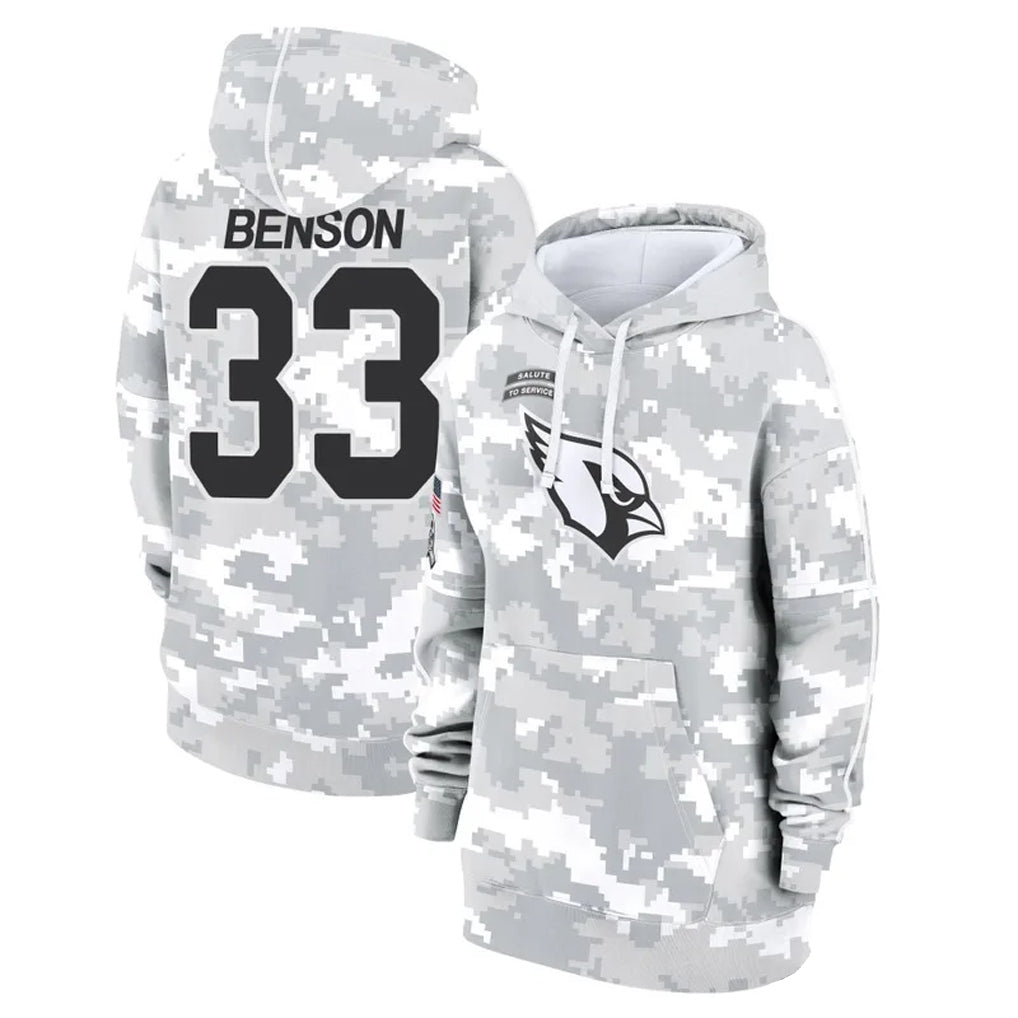 A.Cardinals #33 Trey Benson Player Arctic Camo Salute to Service Hoodies Edoa Stitched Jerseys