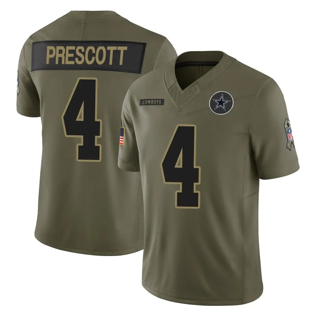 D.Cowboys #4 Dak Prescott Player Olive 2025 Salute to Service Limited Home Game Edoa Stitched Jerseys