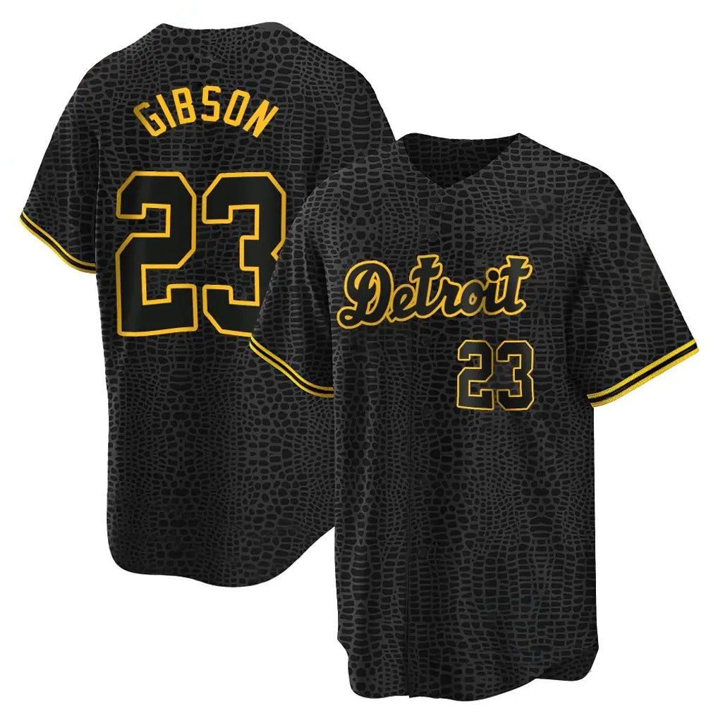 D.Tigers #23 Kirk Gibson Player Black Snake Skin City Home Game Edoa Stitched Jerseys