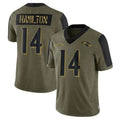 B.Ravens #14 Kyle Hamilton Player Olive  Salute To Service Limited Home Game Edoa Stitched Jerseys