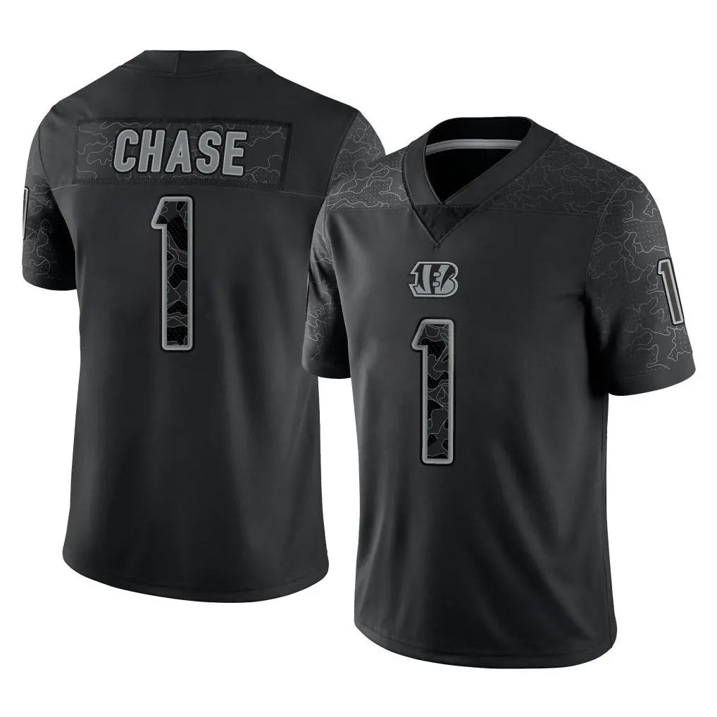 C.Bengals #1 Ja'Marr Chase Player Black Reflective Limited Game Edoa Stitched Jerseys
