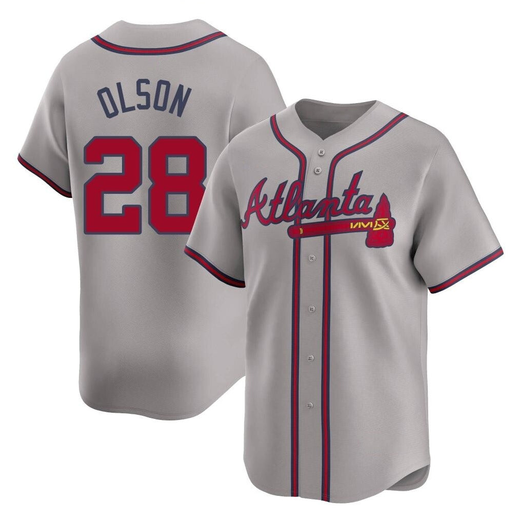 A.Braves #28 Matt Olson Player Gray Limited Home Game Edoa Stitched Jerseys