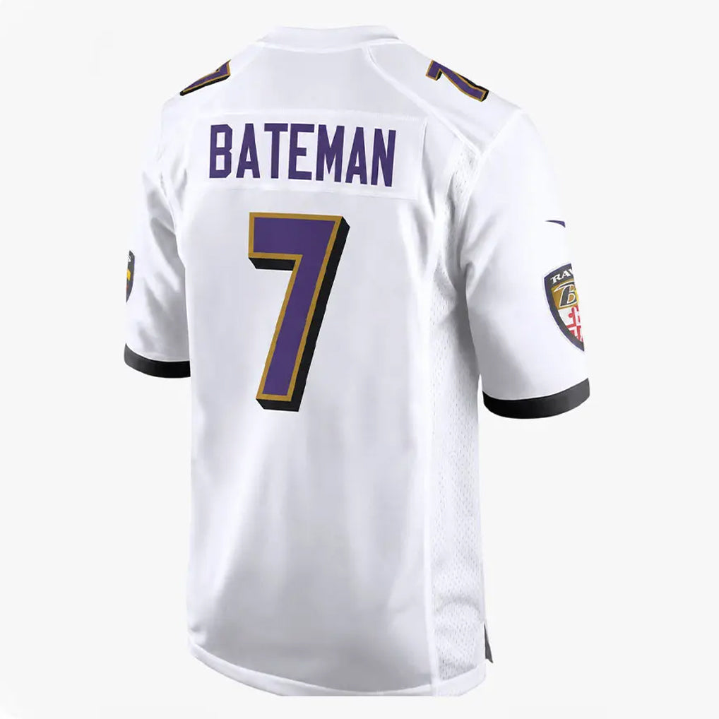 B.Ravens #7 Rashod Bateman Player White Home Game Edoa Stitched Jerseys