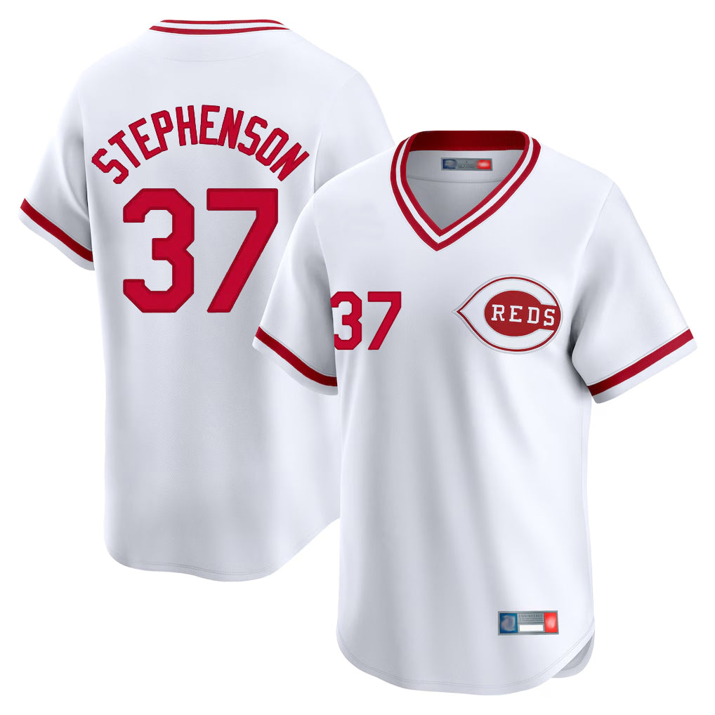 C.Reds #37 Tyler Stephenson Player White Cooperstown Collection Limited T-shirt Home Edoa Stitched Jerseys