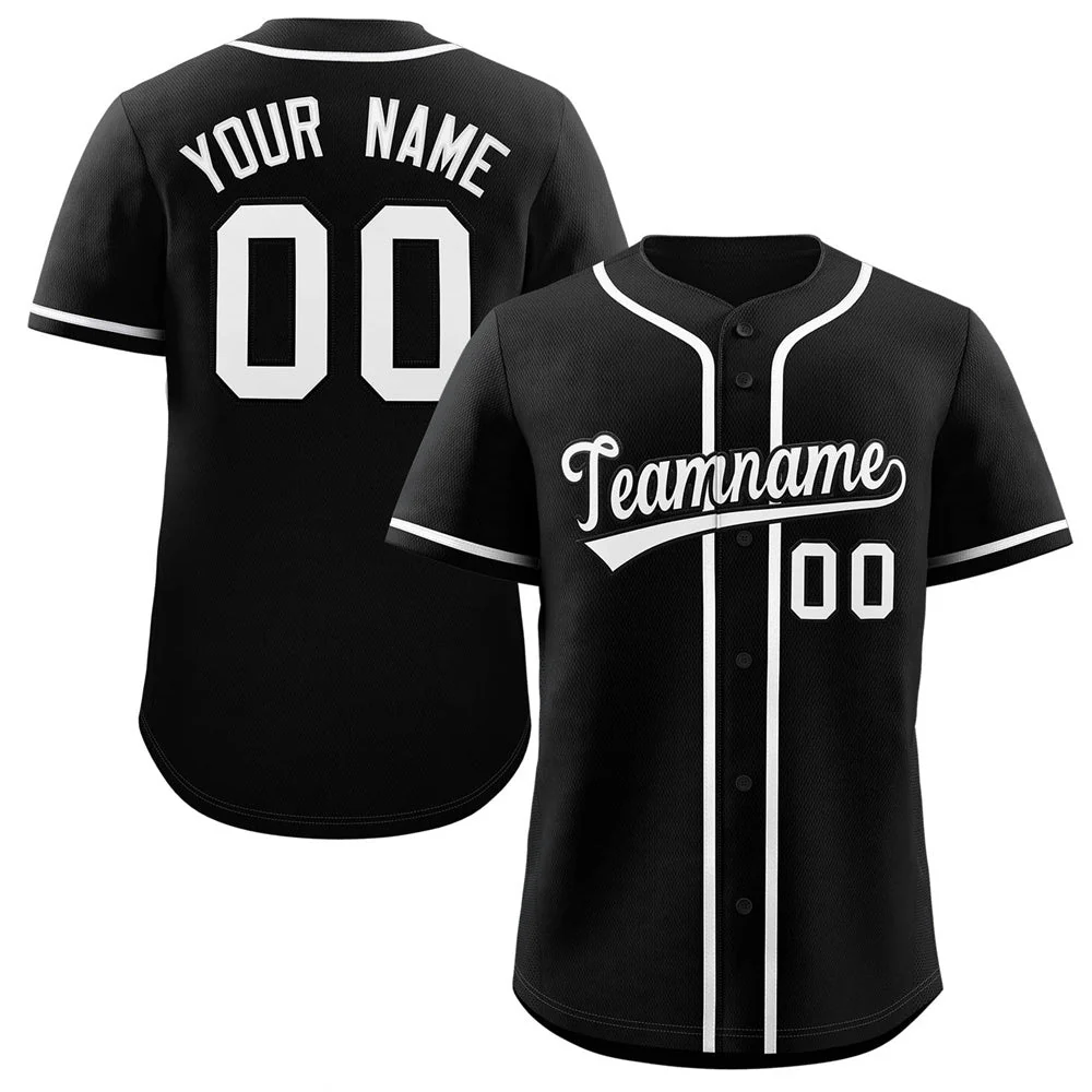 Custom Black White Classic Style Authentic Baseball Jersey-1