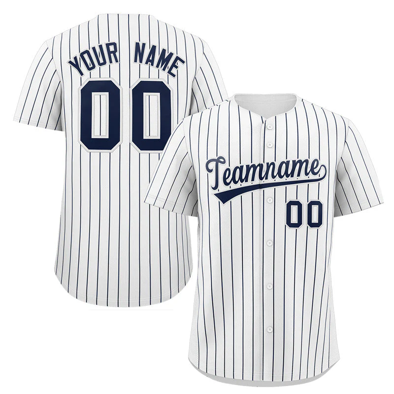 Custom White Navy Stripe Fashion Authentic Baseball Jersey-1