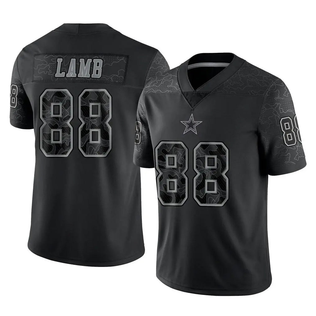D.Cowboys #88 CeeDee Lamb Player Black Limited Reflective Home Game Edoa Stitched Jerseys
