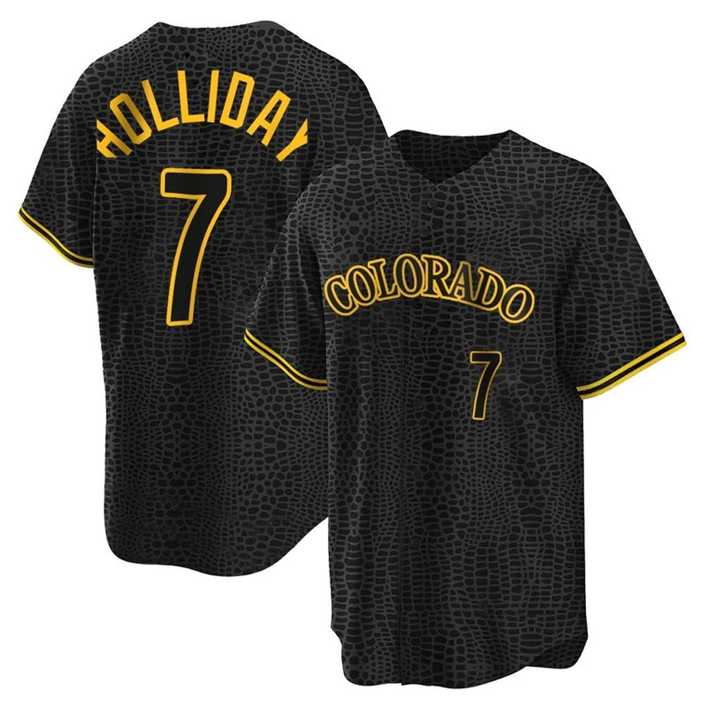 C.Rockies #7 Matt Holliday Player Black Snake Skin City Home Game Edoa Stitched Jerseys