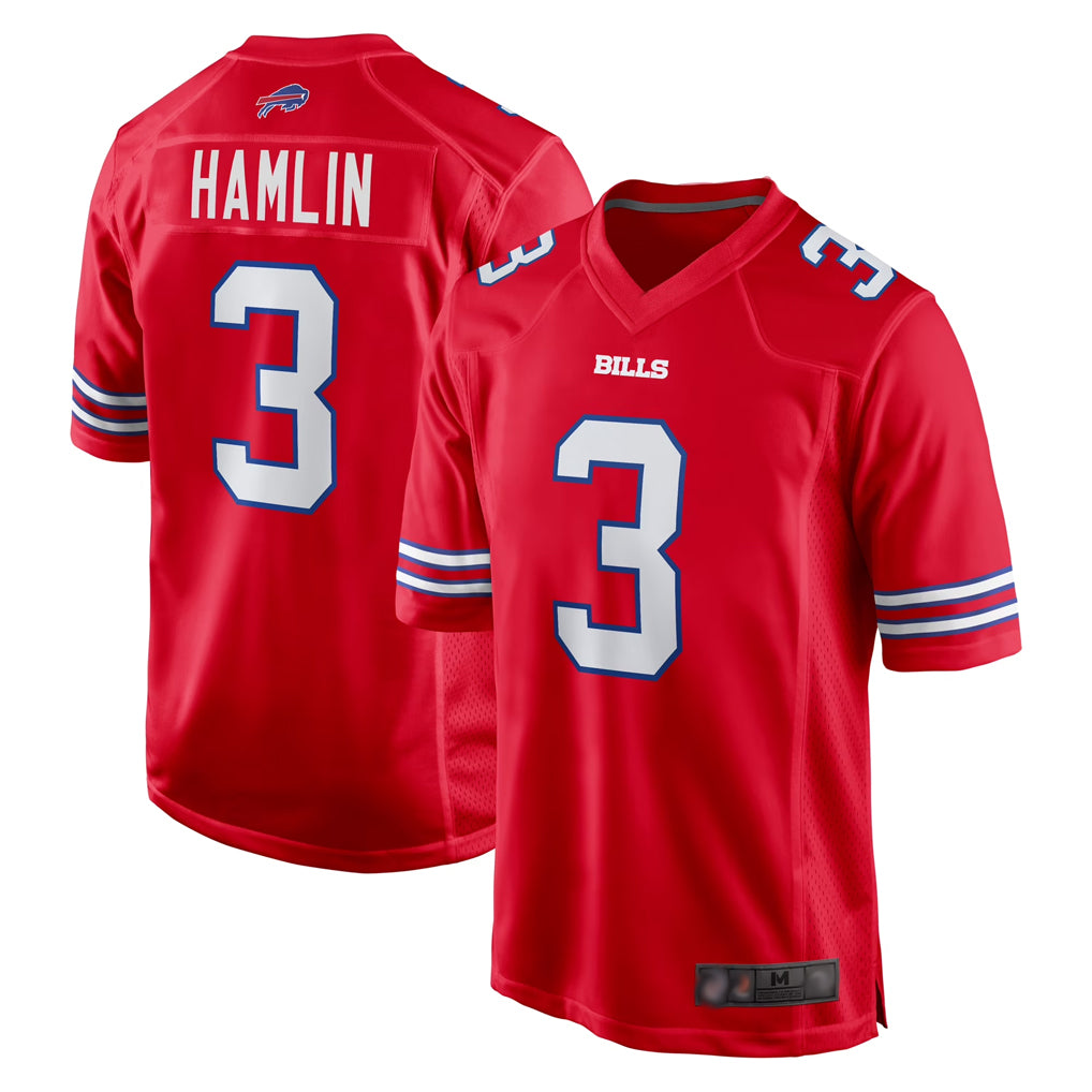 B.Bills #3 Damar Hamlin Player Red Home Game Edoa Stitched Jerseys