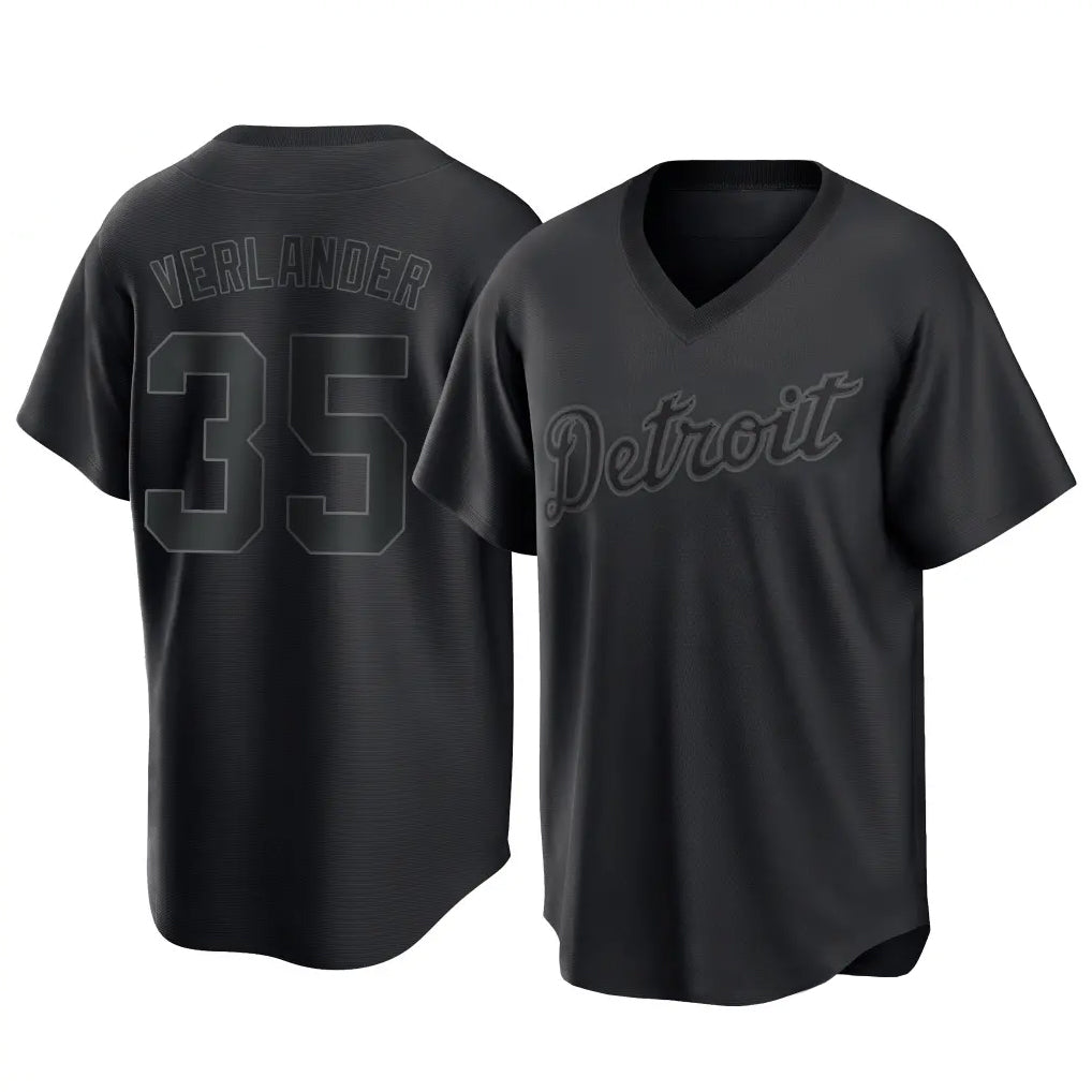 D.Tigers #35 Justin Verlander Player Black T-shirt Home Game Edoa Stitched Jerseys