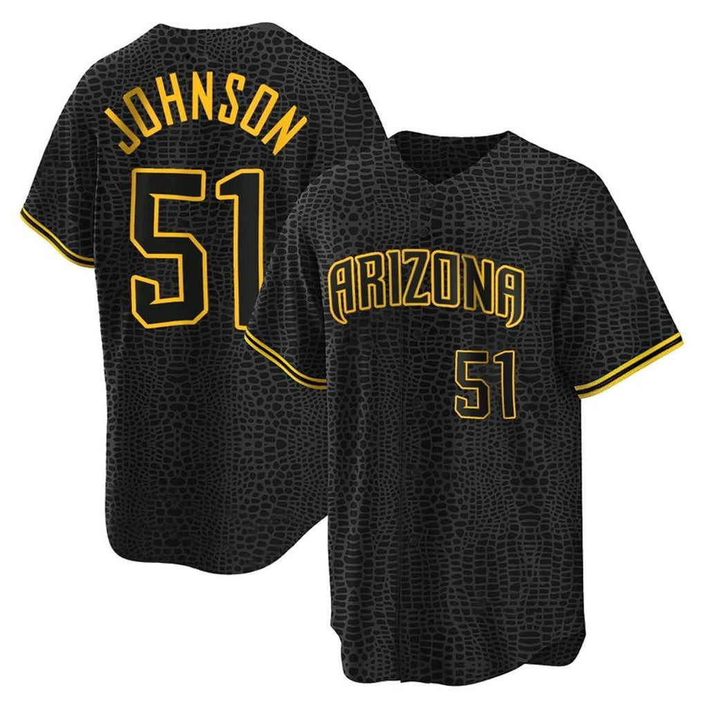 A.Diamondbacks #51 Randy Johnson Player Black Snake Skin City Home Game Edoa Stitched Jerseys