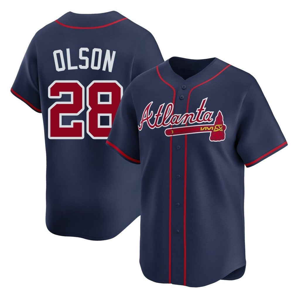 A.Braves #28 Matt Olson Player Navy Limited Home Game Edoa Stitched Jerseys