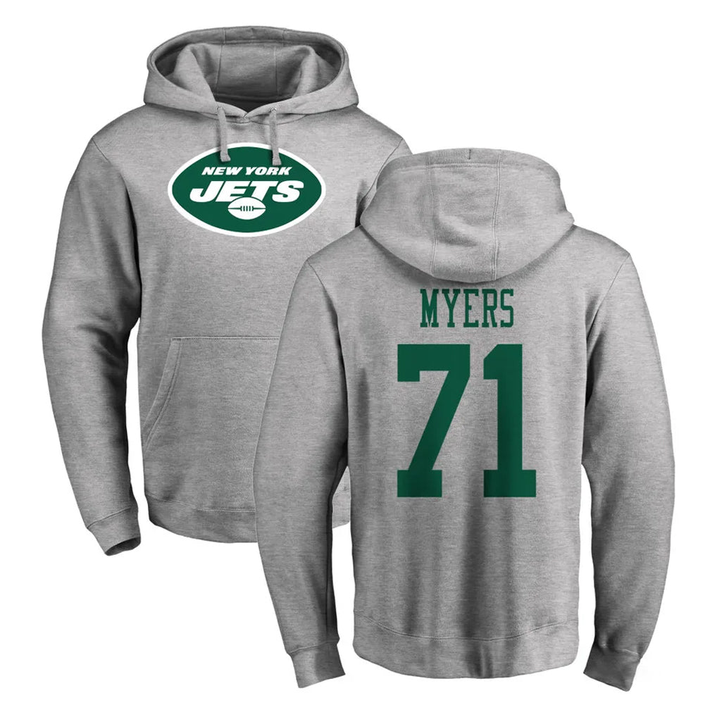NY.Jets #71 Josh Myers Player Gray LOGO Pullover Hoodies Limited Game Edoa Stitched Jerseys
