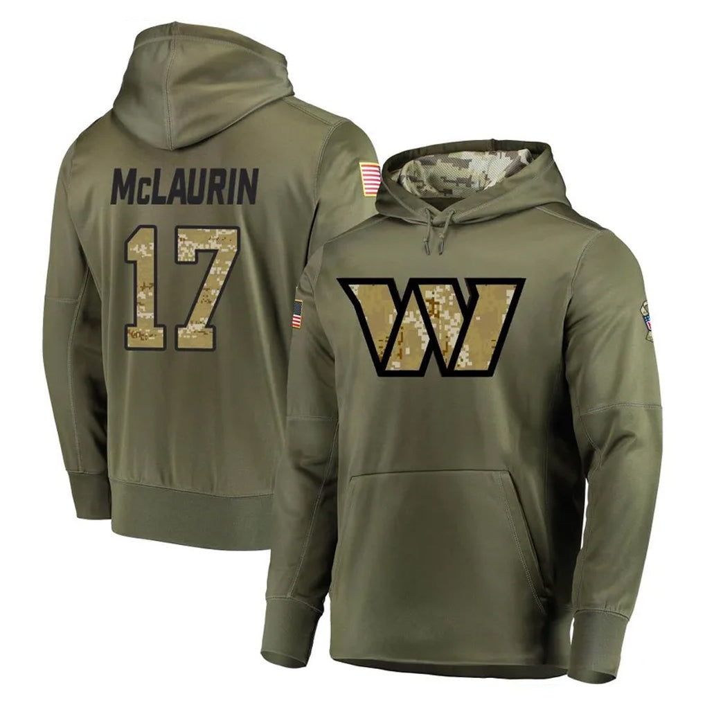 W.Commanders #17 Terry Mclaurin Player Olive Salute to Service Pullover Hoodie Limited Home Game Edoa Stitched Jerseys