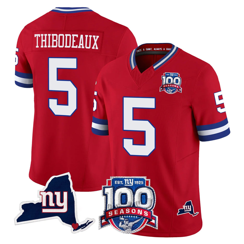 NY.Giants #5 Kayvon Thibodeaux Player Red 100th Season & State Patch Vapor Limited Home Game Edoa Stitched Jerseys